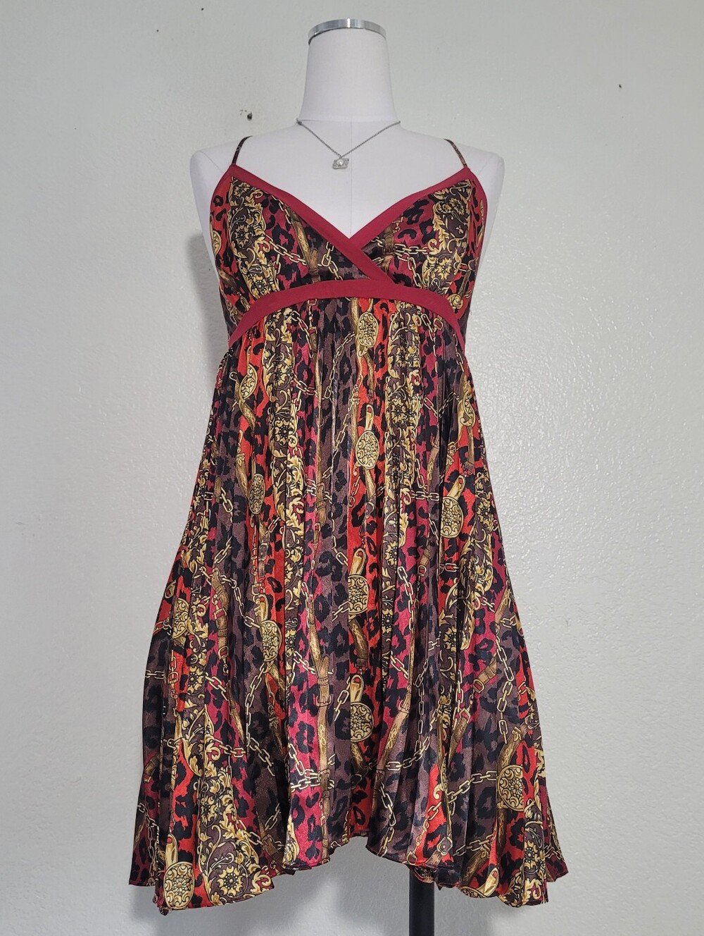Baby Phat Intimates Red and Gold Chain-Print Mini Dress Nightgown Size Medium